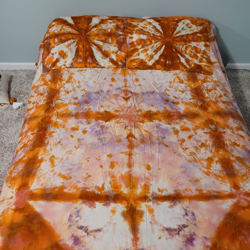 Hand dyed Queen duvet cover and 2 shams 100%cotton